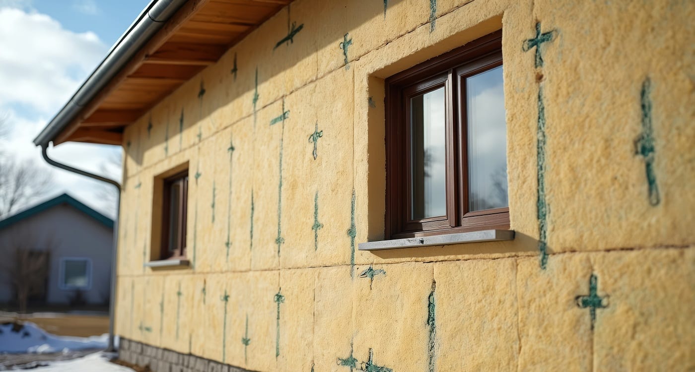 Ein Einfamilienhaus bekommt eine neue Fassadendämmung